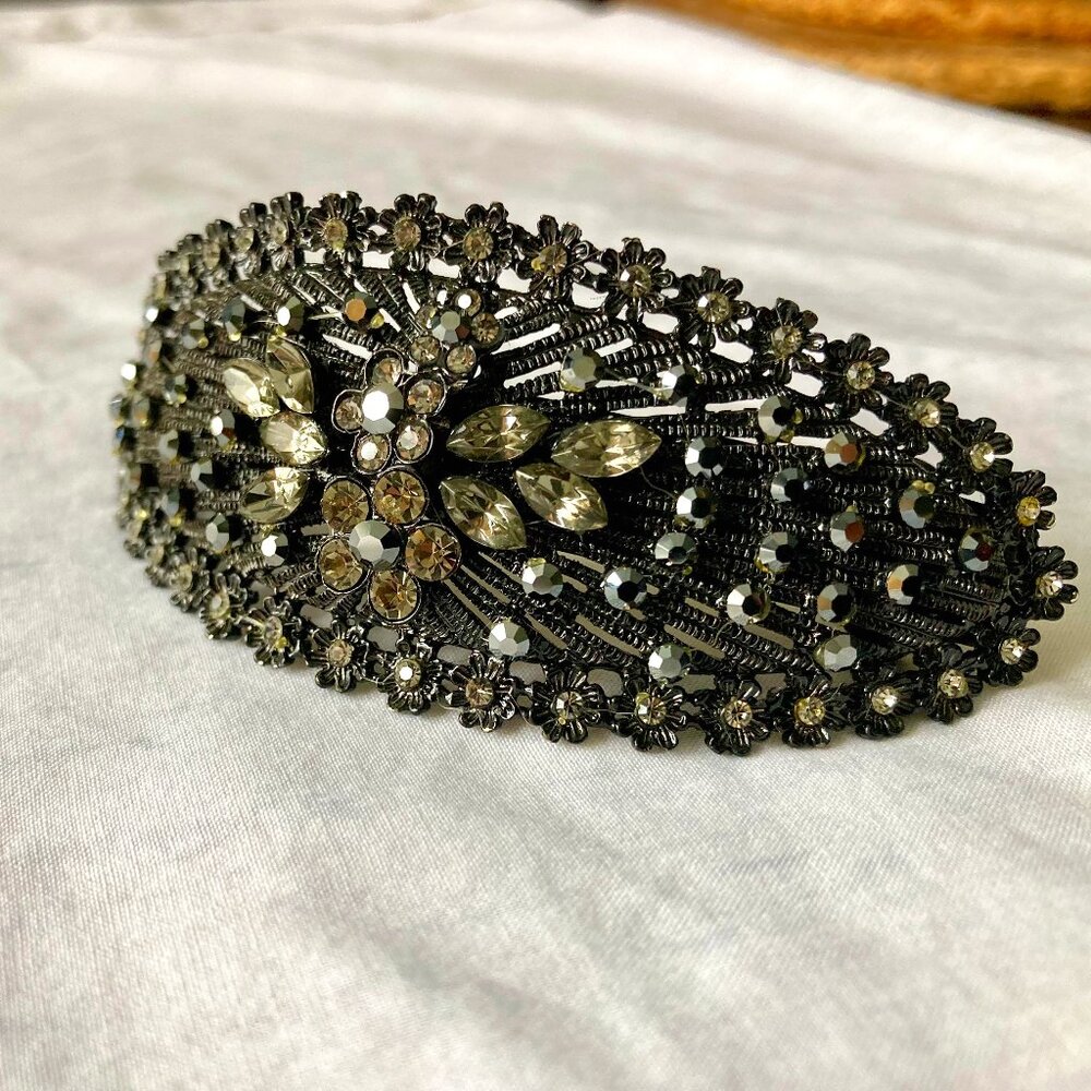 Crystal Rhinestone Encrusted Fancy Barrette Clip for Formal Occasions